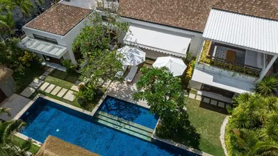 an aerial view of a house with a swimming pool at Villa Emmy by Elite Havens in Seminyak