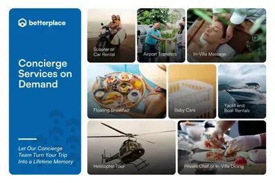 a collage of pictures of various services on demand at Ananda Villa by Betterplace in Jimbaran