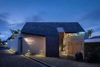 a rendering of a house at night at Can Maestro Bali by House of Winds - Lush Sanctuary near Canggu in Kerobokan