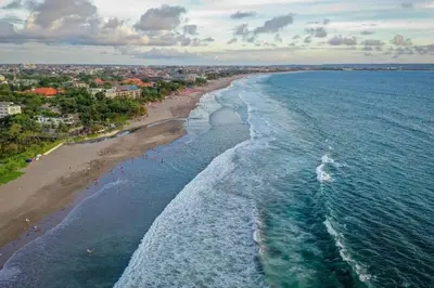 an aerial view of a beach and the ocean at Fantastic 3 Bed Villa, Walk to Beach, Sunny Pool in Seminyak
