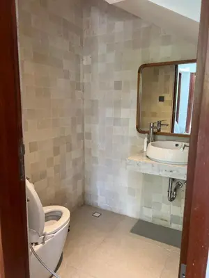 a bathroom with a toilet and a sink and a mirror at T villa in Seminyak