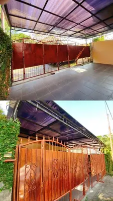 two pictures of a wooden fence with a gate at Villa Kinandari Bukit Jimbaran in Jimbaran