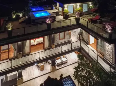 an overhead view of a building at night at Winy Estate - Luxury Villa with Rooftop Jacuzzi in Canggu