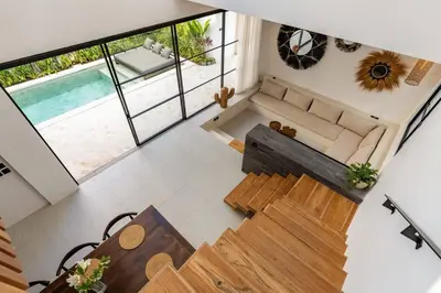 an overhead view of a living room with a couch at Villa Anita Umalas by Santi Management in Kerobokan