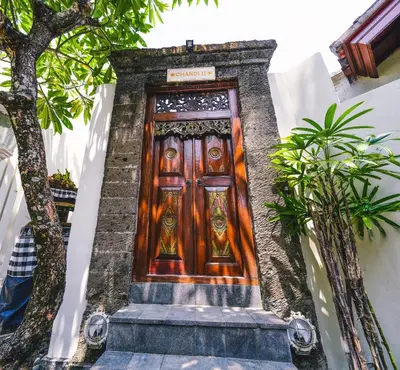 a wooden door on the side of a building at Villa CHANDI 2 - Legian - Seminyak - 5 Bedroom 4 Bathroom Villa - Great Location ! in Seminyak