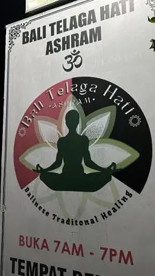 a poster for aestival with a woman sitting in a yoga pose at Bali Telaga Hati Yoga Healing And Retreat Center Hostel in Sanur