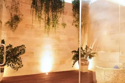 a room with plants hanging from a wall at Damarlangit 1 BR Superior Terrace in Seminyak