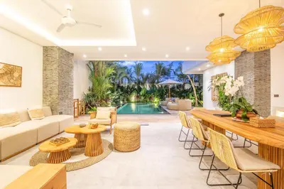 an image of a living room with a pool at Brand New 4br Villa 400 to Finns Canggu in Canggu