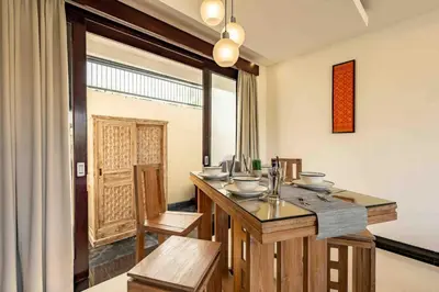 a kitchen with a counter with bowls on it at 2 Bedroom private Pool Seminyak in Seminyak