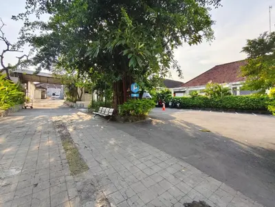 an empty street with a tree and a bench at Privat Pool villa at kuta in Kuta