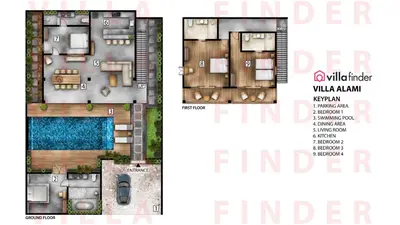 two different floor plans of a house at Villa Alami by Villa Finder in Seminyak