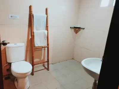a bathroom with a toilet and a sink at Mansu Hotel and Spa Legian in Kuta