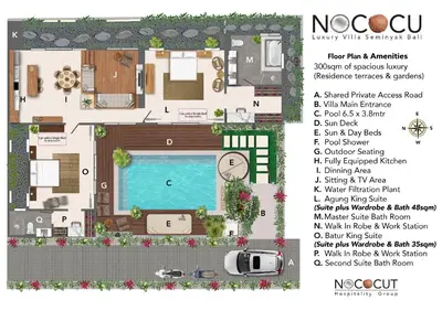 a floor plan of a villa with a swimming pool at Nococu Luxury Villa in Seminyak