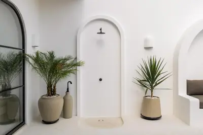 a room with three vases with plants in them at Villa Casa Gaia 4 by BaliSuperHost in Kerobokan