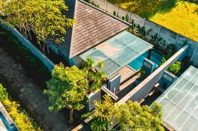 an overhead view of a house with a swimming pool at Jivala 1 BR Private Pool Villa in Seminyak