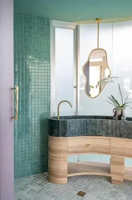 a bathroom with a sink and a mirror at Uniquely designed 1bd villa with Pvt Pool in Umalas