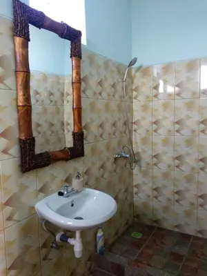 a bathroom with a sink and a shower at Bcoss Stay in Jimbaran