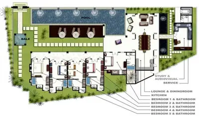 a floor plan of a villa with a swimming pool at Villa Dewata II in Seminyak