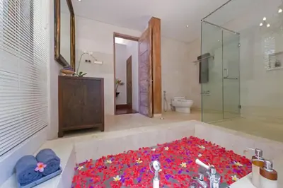 a bathroom with a tub covered in legos at Kudus Boutique Estate in Canggu 100m to Beach in Canggu