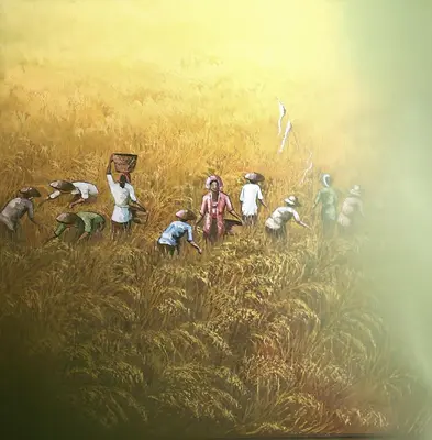 a painting of a group of people in a field at Villa Maisha by REJA Villas in Nusa Dua