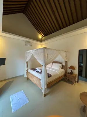 a bedroom with a bed with a canopy at Villa Lil'u in Seminyak