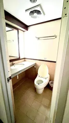a bathroom with a toilet and a sink and a mirror at Green Kuta Apartement in Seminyak