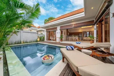 an image of a swimming pool in a villa at Sunterra 3- Luxurious 3BR Villa in Canggu with Pool in Kerobokan