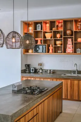 a kitchen with a stove and a counter top at PROMO - 4 Bedroom Designer Villa 2 minutes to Berawa Beach & Finns in Canggu