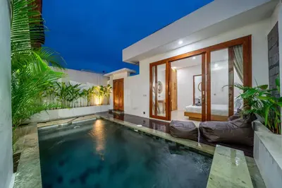 an indoor swimming pool in a house at A26 - Private Pool Villa in Seminyak in Seminyak