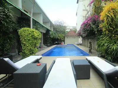 a swimming pool in the middle of a building at SC Hotel - 1 Minute to the Beach By Micky Studio in Badung