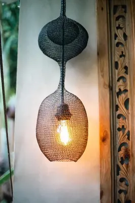 aendant light hanging from a wall with a lamp at Villa Mint, 3Br Tropical Escape, Near Bintang Supermarket in Seminyak