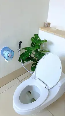 a white toilet in a bathroom with a plant at Rove Pool Villa Seminyak in Seminyak