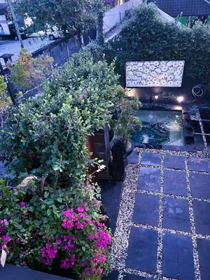 an overhead view of a garden with flowers and plants at Ohara Hideway 3BR Japanese Vibes Villa in Kerobokan Seminyak Bali in Seminyak