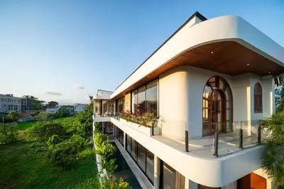 an aerial view of a building at New Luxury villa walk to Atlas, Finns and Berawa beach in Canggu