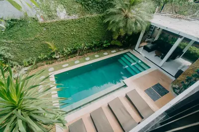 an overhead view of a swimming pool in a backyard at Villa C31 Seminyak in Seminyak