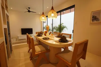 a dining room with a table and chairs at 5 min to Finns Beach Club & Trendy Hotspot in Canggu
