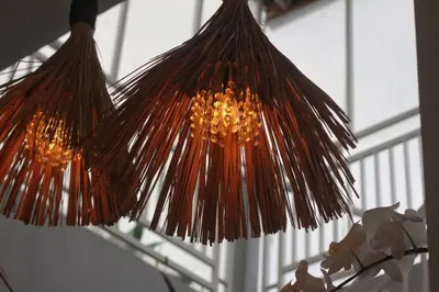 a bunch of lights that are hanging from a ceiling at Villa Marabia - Charming Quiet 3BR in Seminyak in Seminyak