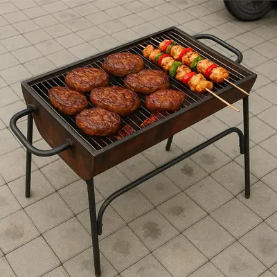 a grill with hot dogs and other food on it at Arjuna Villa 3 Bedroom Villa Seminyak in Seminyak