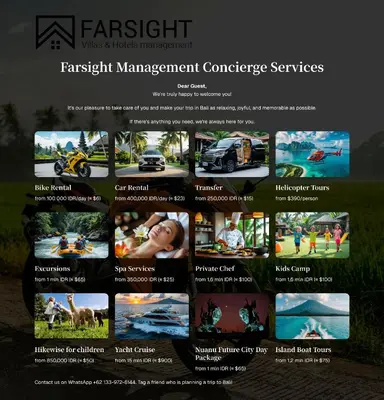 a website for a rentals management conference services at Sunset Max Villa in Seminyak