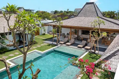 an aerial view of a villa with a swimming pool at Villa Nador Seminyak in Seminyak
