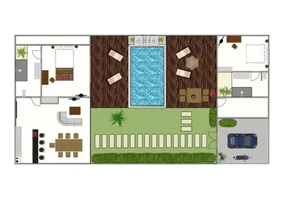 a floor plan of a house with a swimming pool at Villa Calypso by Optimum Bali Villas in Seminyak
