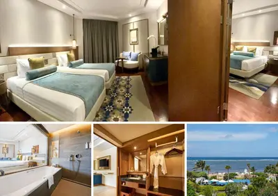a collage of three pictures of a hotel room at Grand Mirage Resort & Thalasso Bali in Nusa Dua