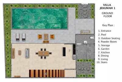 a floor plan of a villa with a swimming pool at Villa Jekumah in Seminyak