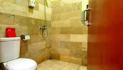 a bathroom with a shower with a toilet in it at The Legian 777 in Legian