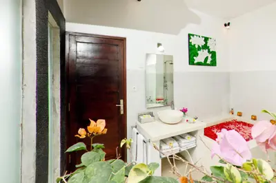 a bathroom with a sink and a mirror at Villa Marick in Seminyak