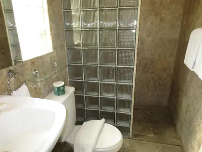 a bathroom with a toilet and a sink and a shower at Bali Court Hotel & Apartment in Legian