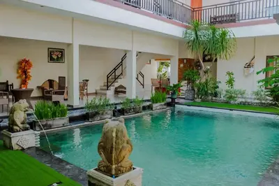 a swimming pool in the middle of a house at Dedy Beach Inn in Kuta