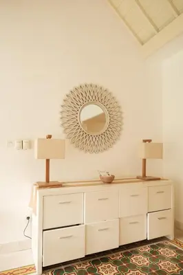 a mirror on the wall above a dresser in a room at UMA LIMA VILLA - 7Min Beach Access - 10min to Canggu in Canggu
