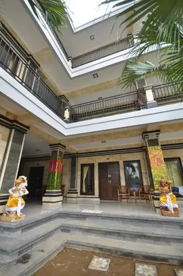 a large building with a ceiling with a room at Putu Guest House 2 in Canggu