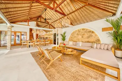 a living room with a couch and a table at Villa Barcelona - Private 6 BDR Brand New Villa in Seminyak, Best Location, large Pool & Garden in Seminyak